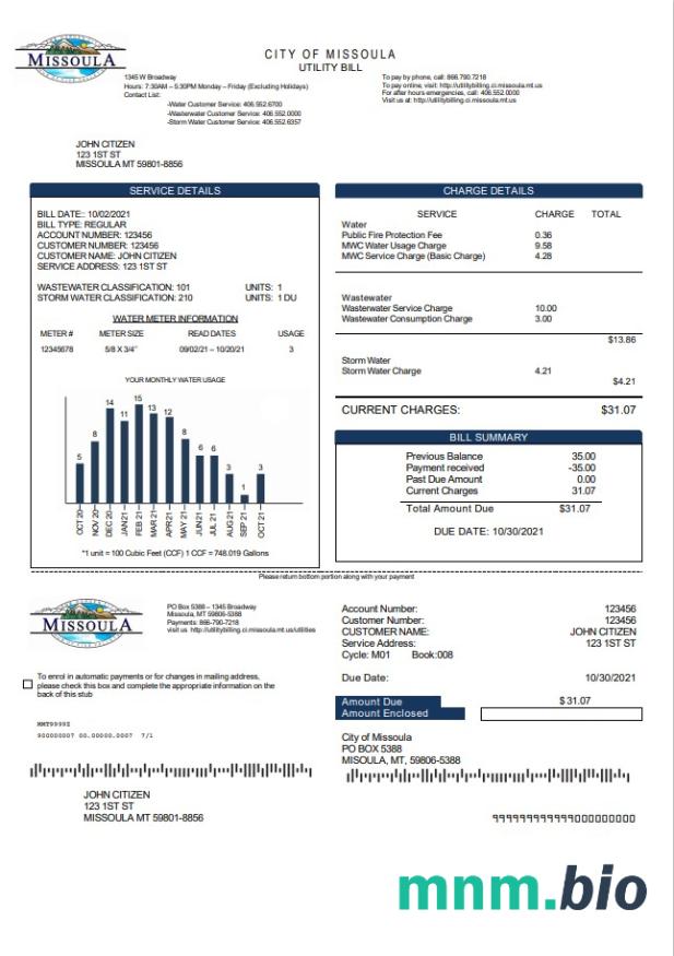 Szablon rachunku za media w mieście Missoula w formacie Word i PDF